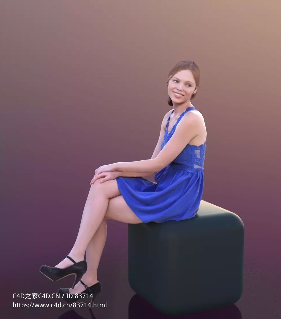 三维扫描写实人物穿蕾丝短裙坐着的国外女人 - C4D之家 - 158.jpg
