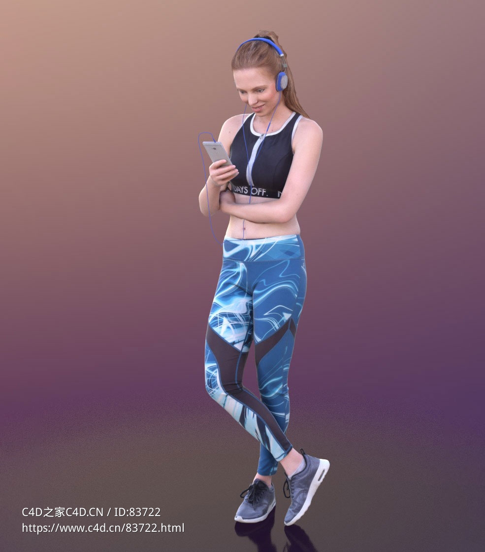 三维扫描写实人物戴耳机看手机站立的国外女孩 - C4D之家 - 166.jpg