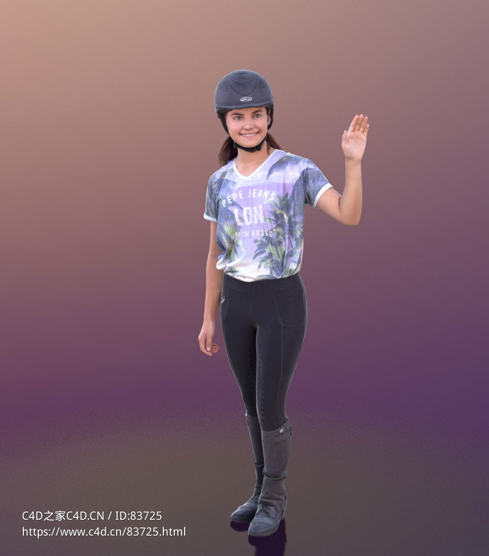 三维扫描写实人物戴安全帽挥手的国外女孩 - C4D之家 - 169.jpg