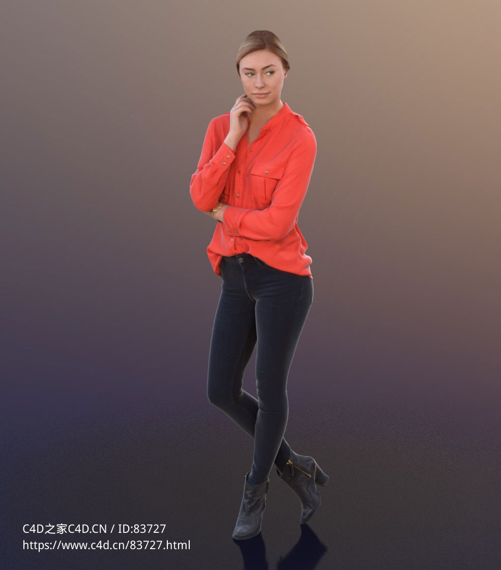 三维扫描写实人物站着思考观察的国外女人 - C4D之家 - 171.jpg