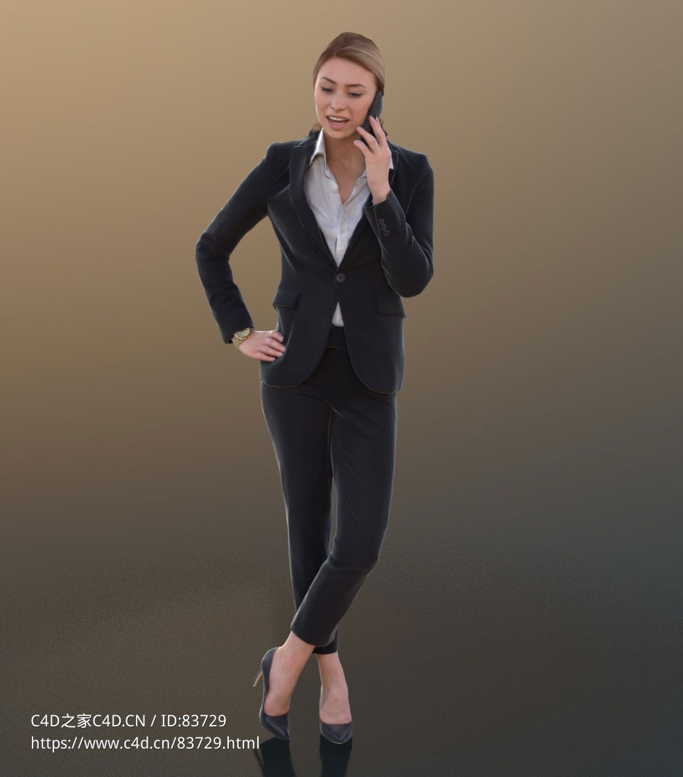 三维扫描写实人物穿西装站立打电话国外女人 - C4D之家 - 173.jpg