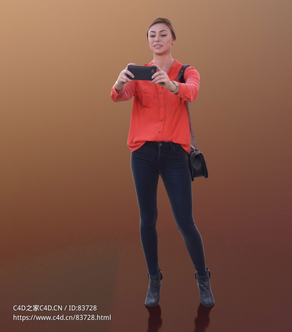 三维扫描写实人物站着双手举手机拍照的国外女人 - C4D之家 - 172.jpg