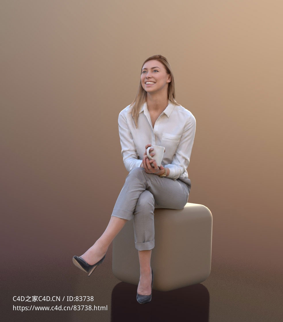 三维扫描写实人物坐着端咖啡聊天的国外女人 - C4D之家 - 182.jpg