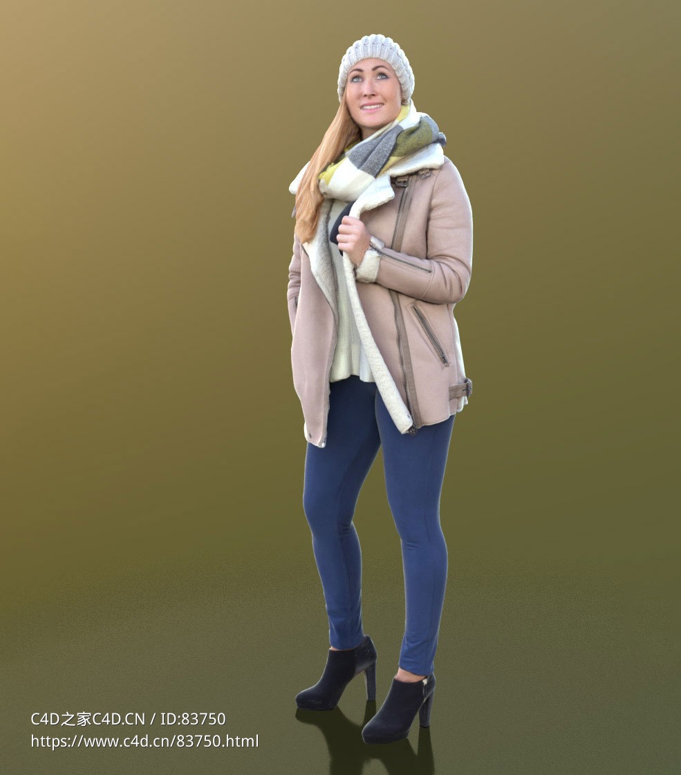 三维扫描写实人物戴帽子穿棉衣站着观看的国外女人 - C4D之家 - 194.jpg