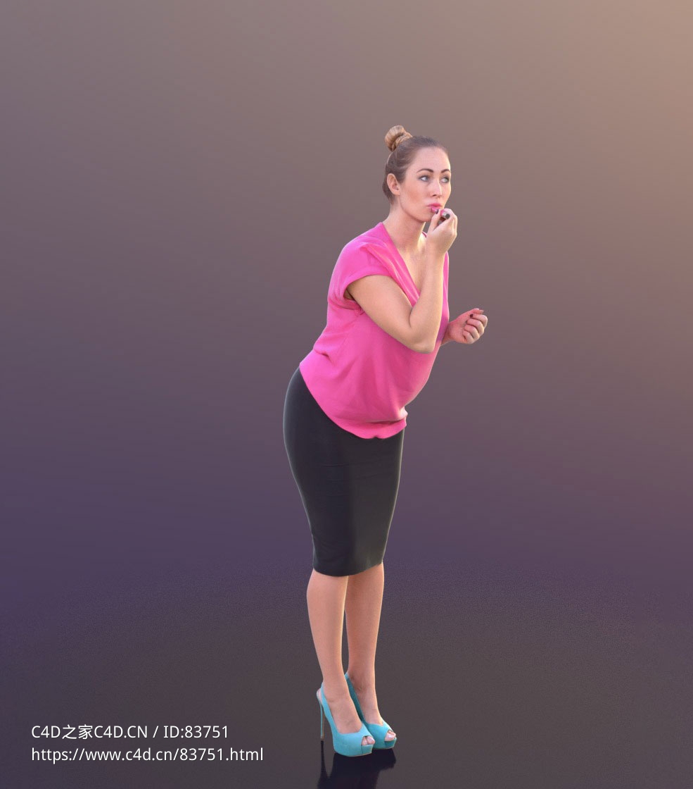 三维扫描写实人物弯腰涂抹口红的国外女人 - C4D之家 - 195.jpg