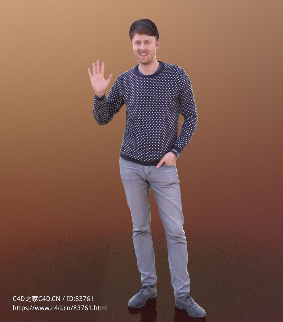 三维扫描写实人物站着挥手打招呼的国外男人 - C4D之家 - 205.jpg