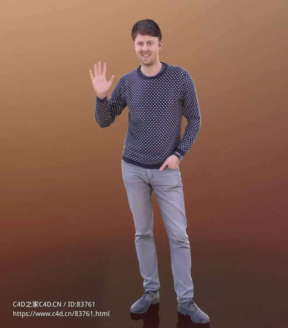 三维扫描写实人物站着挥手打招呼的国外男人 - C4D之家 - 205.jpg
