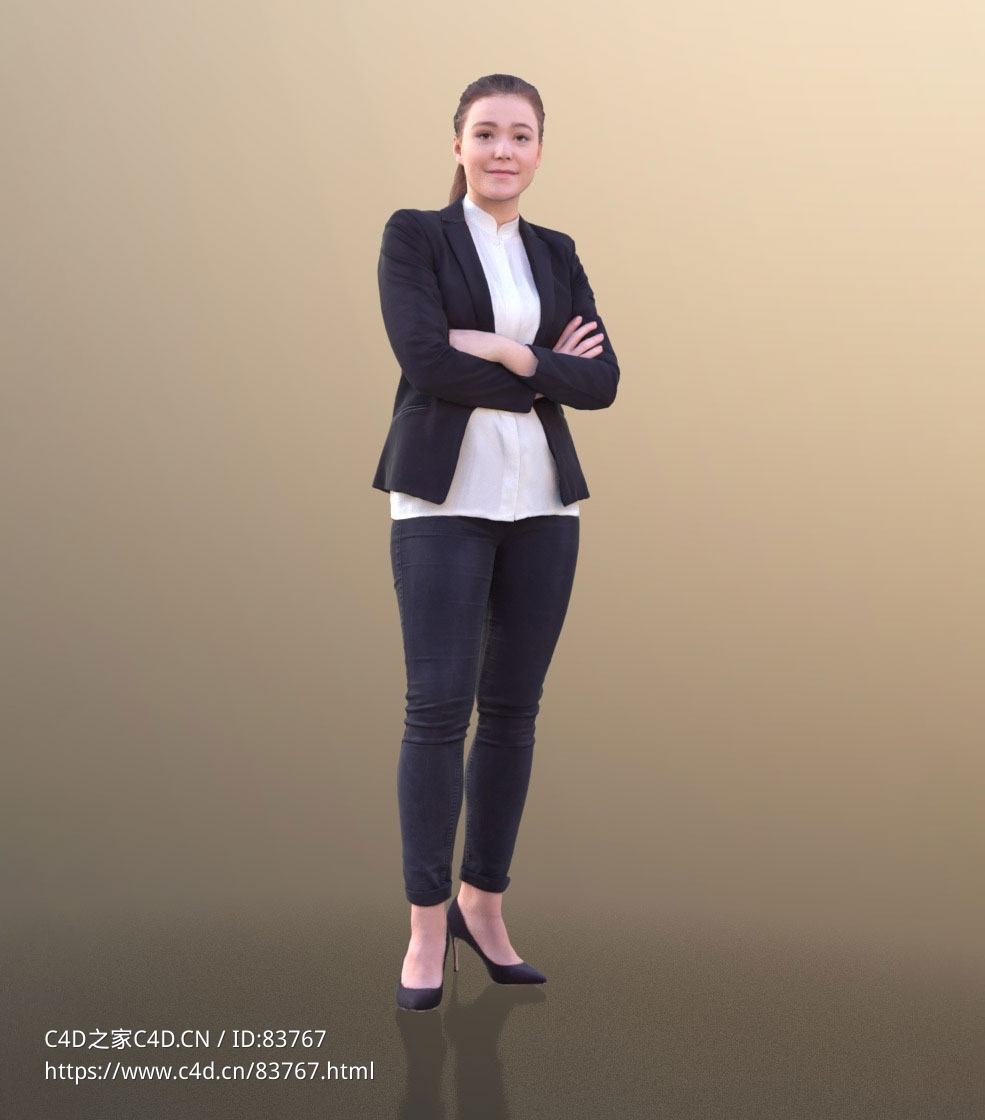 三维扫描写实人物双手抱胸站着的国外女职员 - C4D之家 - 211.jpg