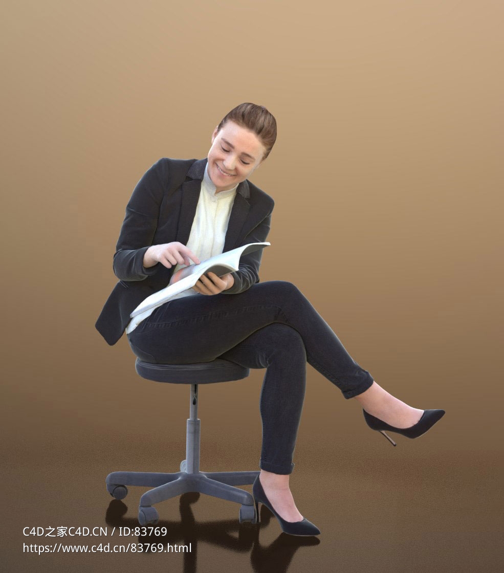 三维扫描写实人物坐着看书的国外女职员 - C4D之家 - 213.jpg