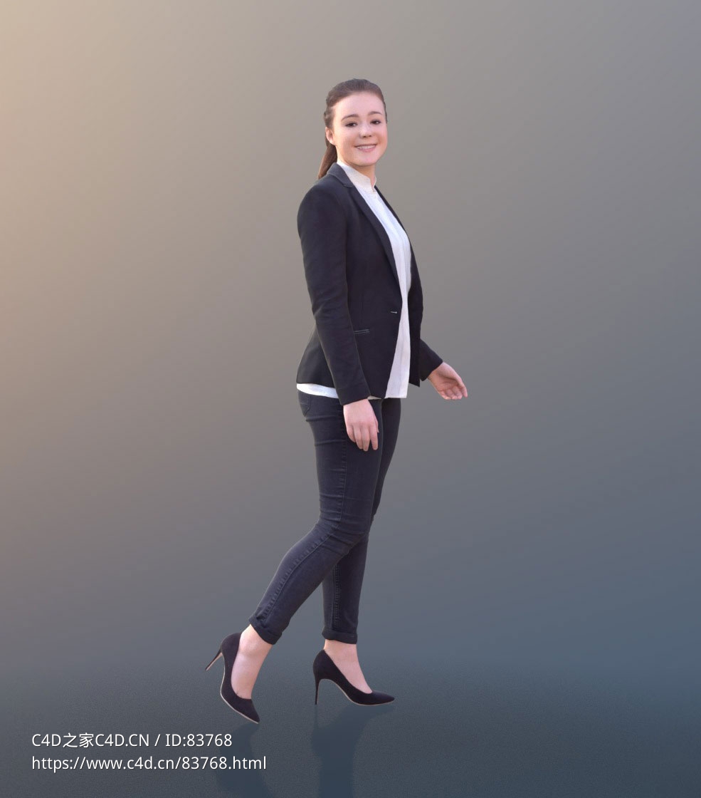 三维扫描写实人物走路回头打招呼的国外女职工 - C4D之家 - 212.jpg