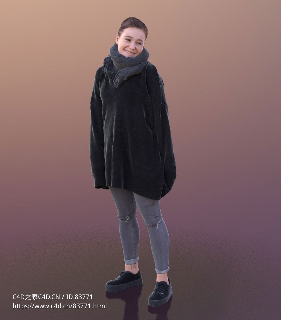 三维扫描写实人物系围巾回头微笑聊天的国外女孩 - C4D之家 - 215.jpg