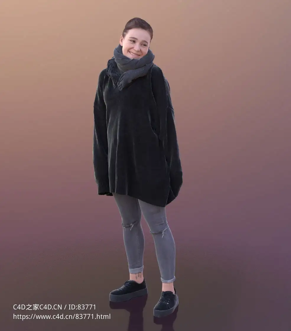 三维扫描写实人物系围巾回头微笑聊天的国外女孩 - C4D之家 - 215.jpg