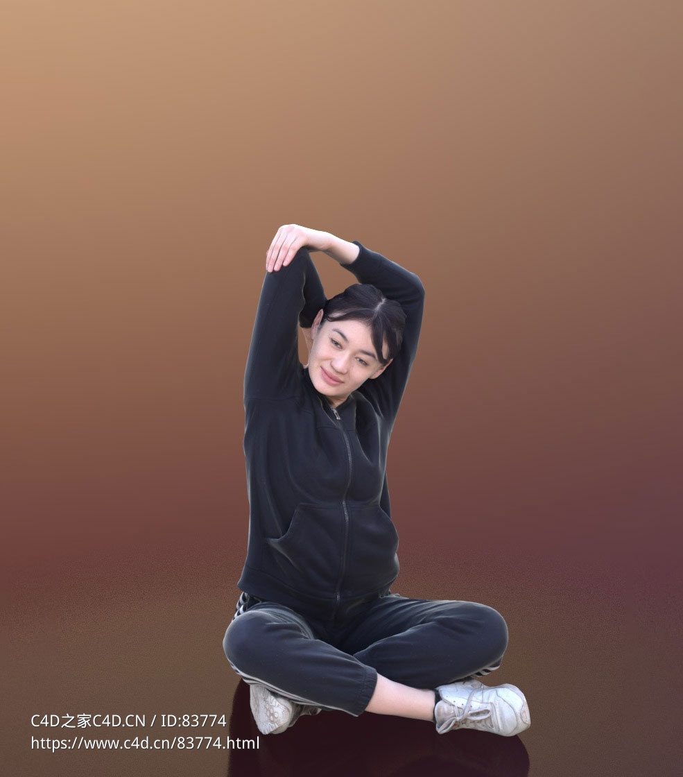 三维扫描写实人物盘腿坐地上练瑜伽的女人 - C4D之家 - 218.jpg