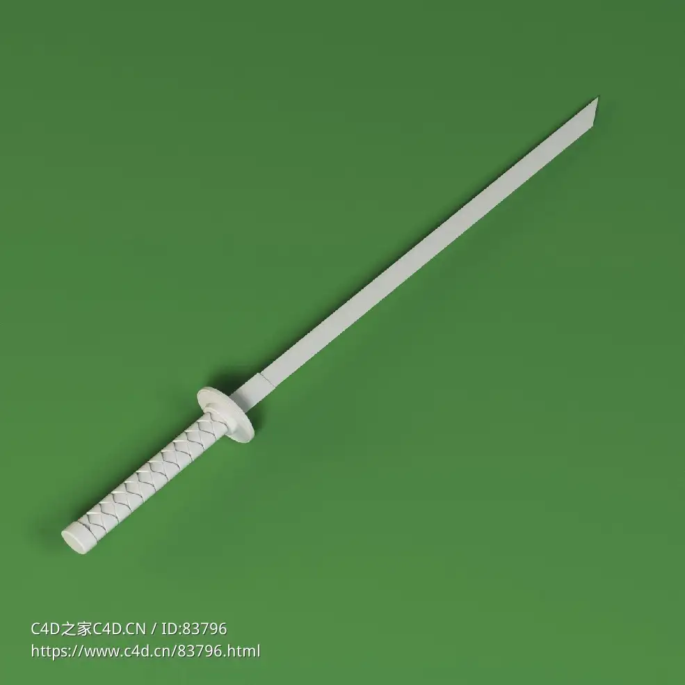 低面卡通日本军刀图标模型Katana