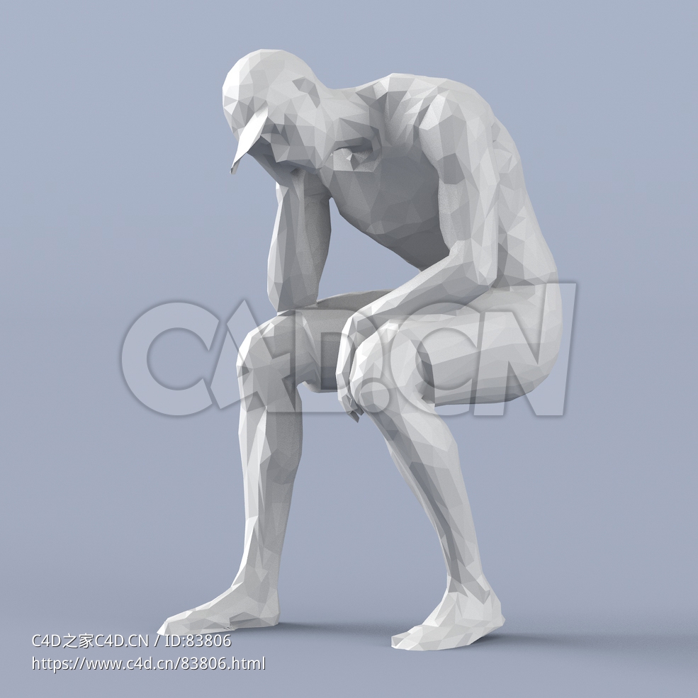 低面多边形卡通人物坐着单手托腮的男人模型 - C4D之家 - 110.jpg
