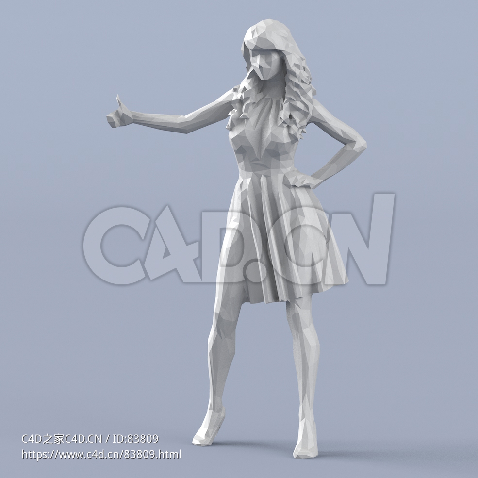 低面多边形卡通人物伸大拇指夸赞的女人模型 - C4D之家 - 113.jpg