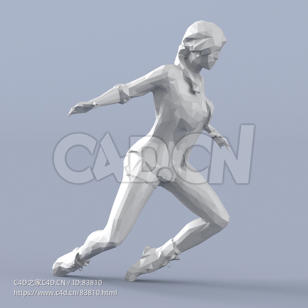 低面多边形卡通人物匍匐向前的女人模型 - C4D之家 - 114.jpg
