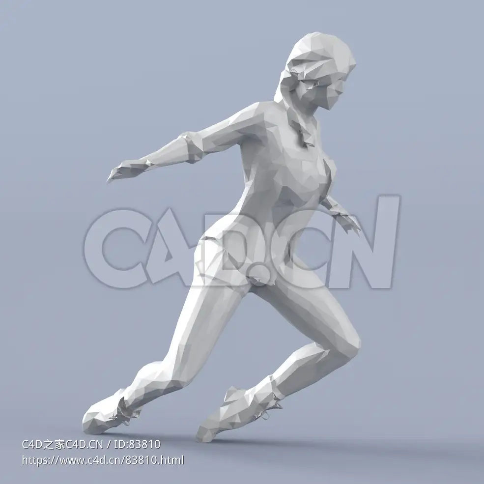 低面多边形卡通人物匍匐向前的女人模型 - C4D之家 - 114.jpg