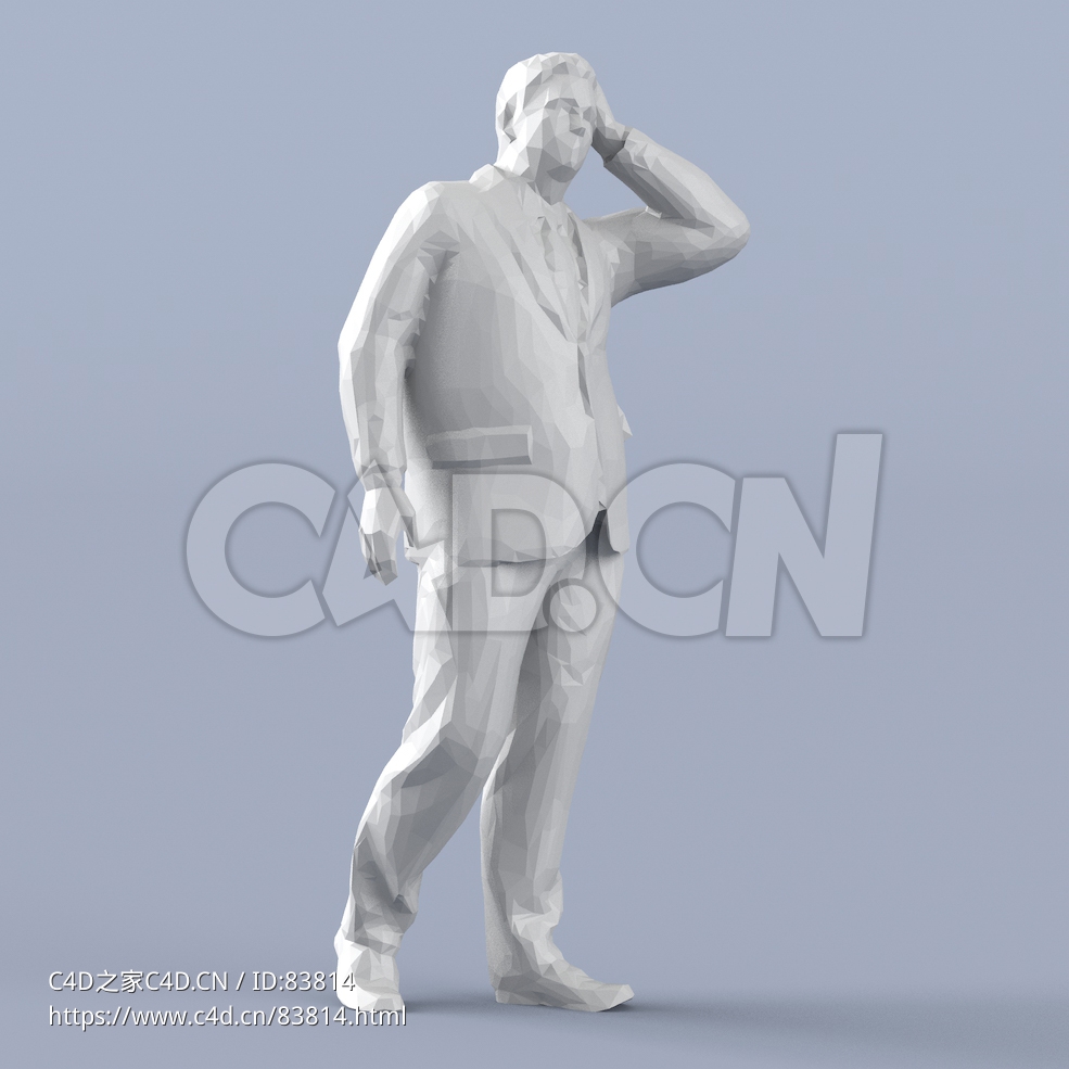 低面多边形卡通人物摸头的西装男人模型 - C4D之家 - 118.jpg