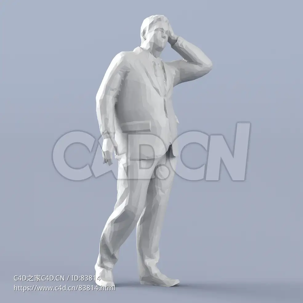低面多边形卡通人物摸头的西装男人模型 - C4D之家 - 118.jpg