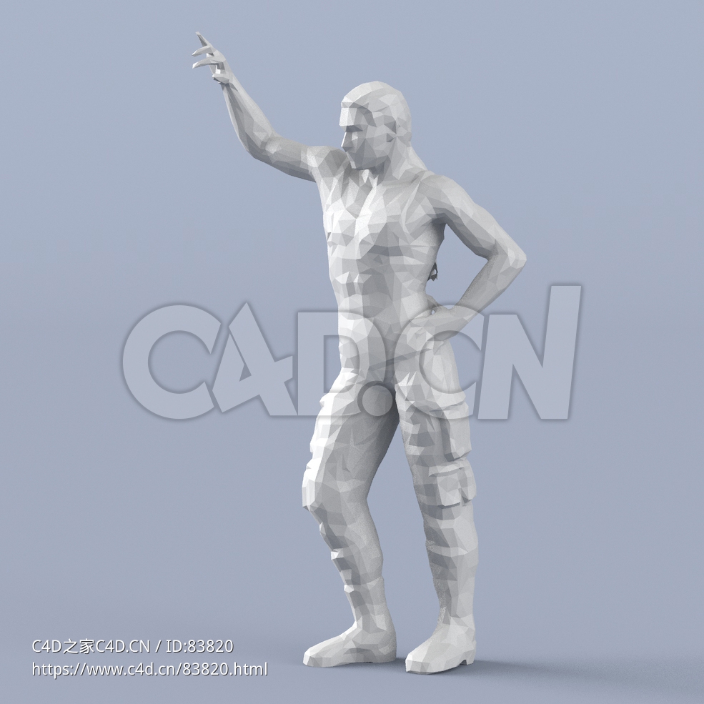 低面多边形卡通人物叉腰扶墙的男人模型 - C4D之家 - 124.jpg