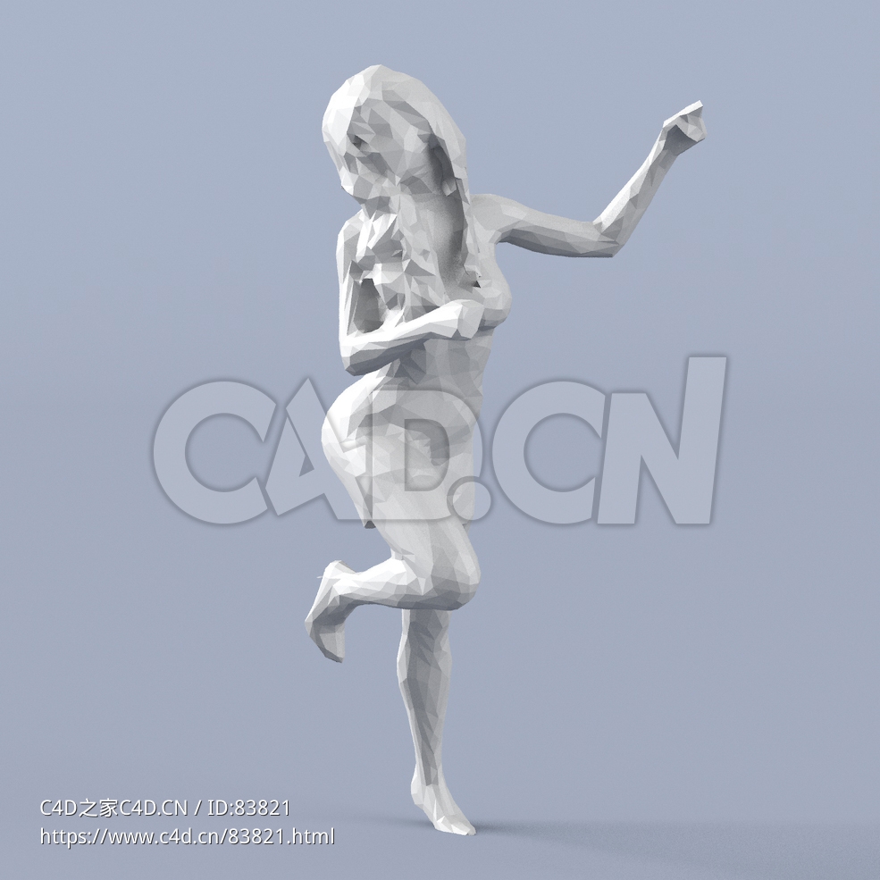 低面多边形卡通人物扶墙抬腿的女人模型 - C4D之家 - 125.jpg