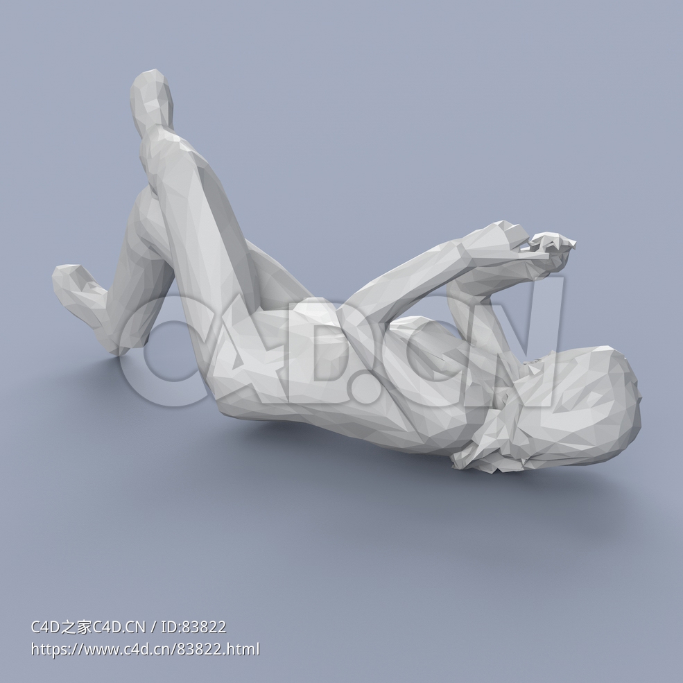 低面多边形卡通人物躺着玩手机的女孩模型 - C4D之家 - 126.jpg