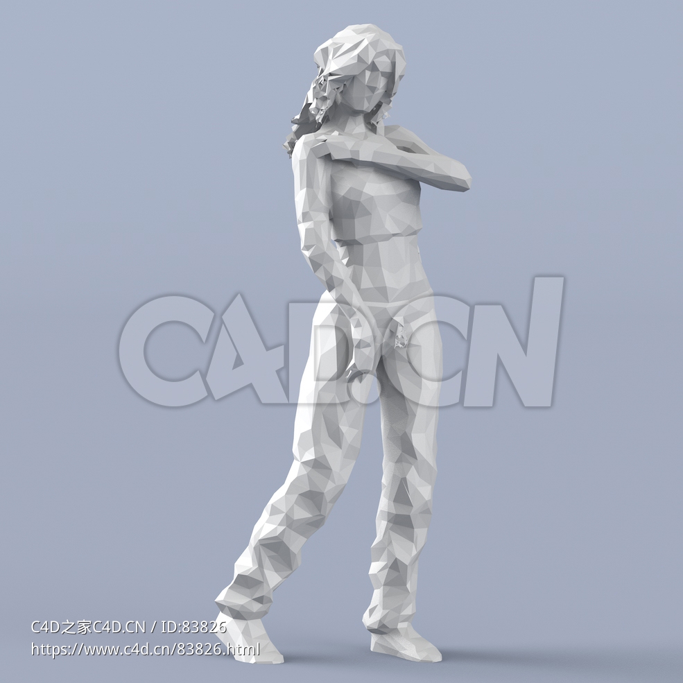 低面多边形卡通人物站着左手摸肩膀的女孩模型 - C4D之家 - 130.jpg