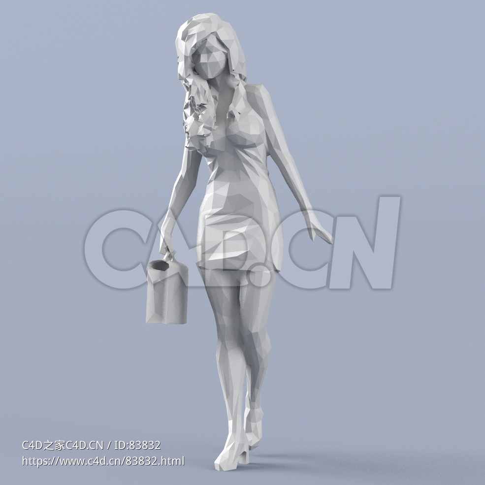 低面多边形卡通人物提包行走的女人模型 - C4D之家 - 136.jpg