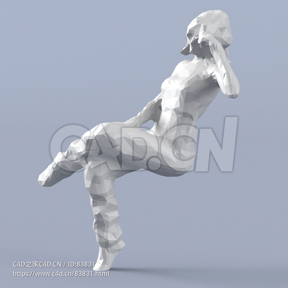 低面多边形卡通人物坐着休息的女性模型 - C4D之家 - 135.jpg