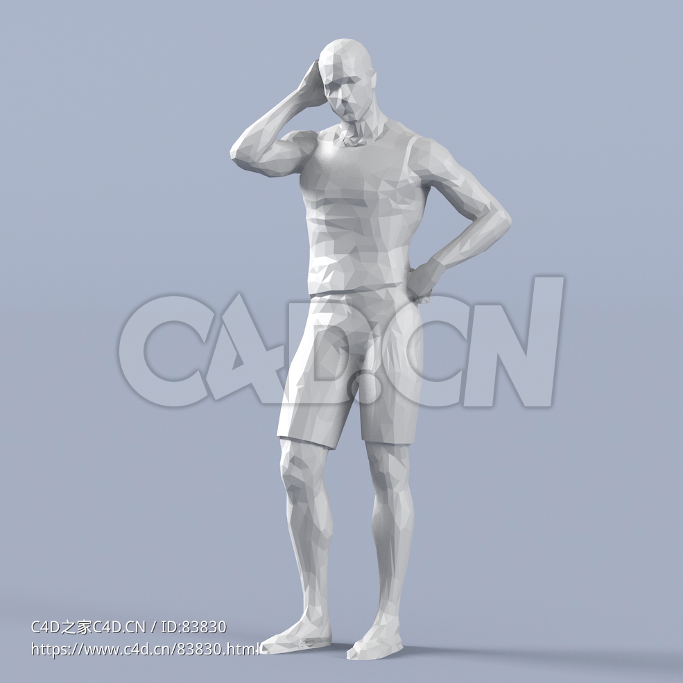 低面多边形卡通人物站着摸头思考的男人模型 - C4D之家 - 134.jpg