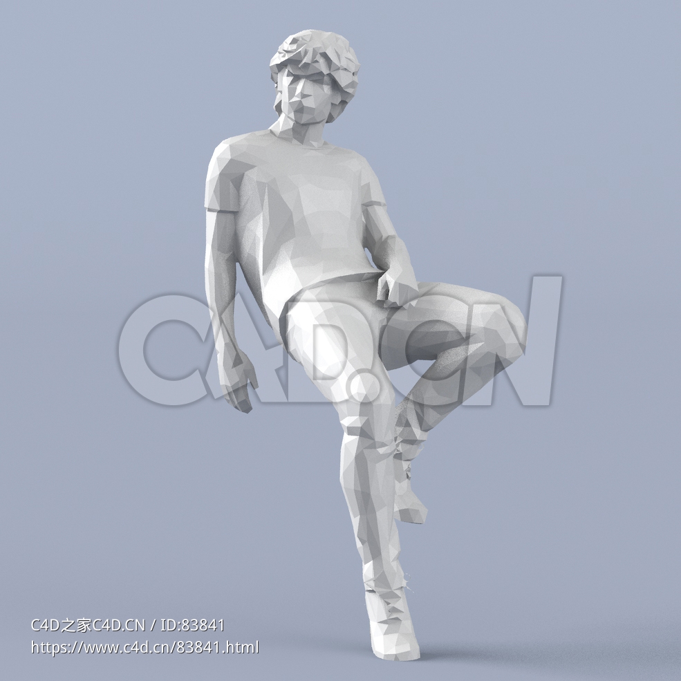 低面多边形卡通人物坐着后靠墙面的男孩模型 - C4D之家 - 145.jpg