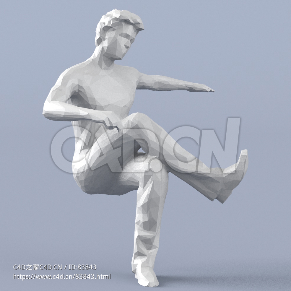 低面多边形卡通人物坐着翘二郎腿的男人模型 - C4D之家 - 147.jpg