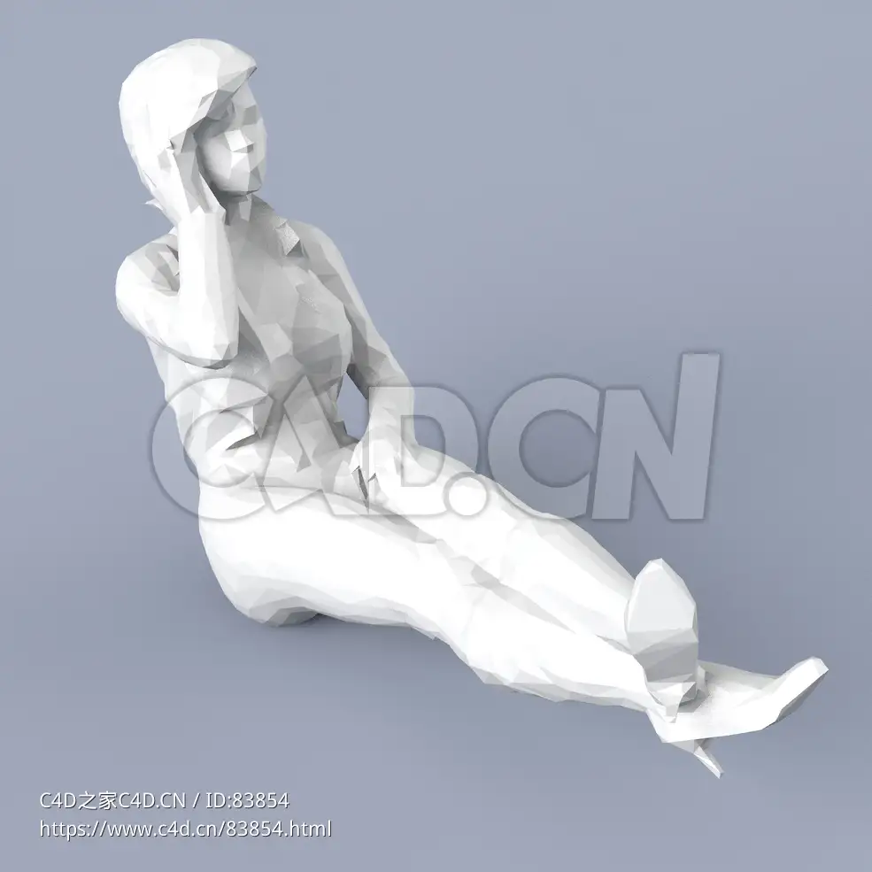 低面多边形卡通人物地上坐着的女性模型 - C4D之家 - 158.jpg