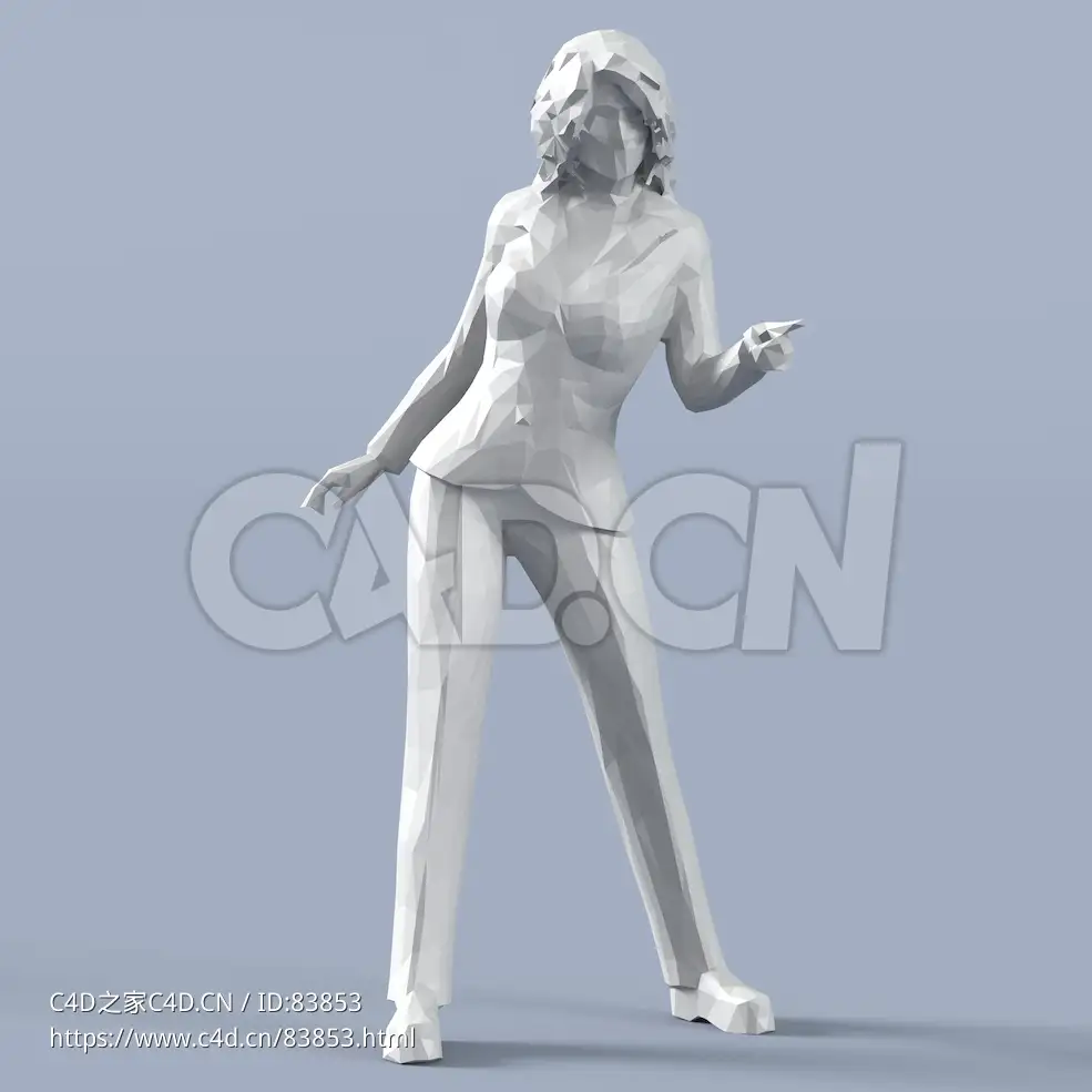 低面多边形卡通人物站着手指的女人模型 - C4D之家 - 157.jpg
