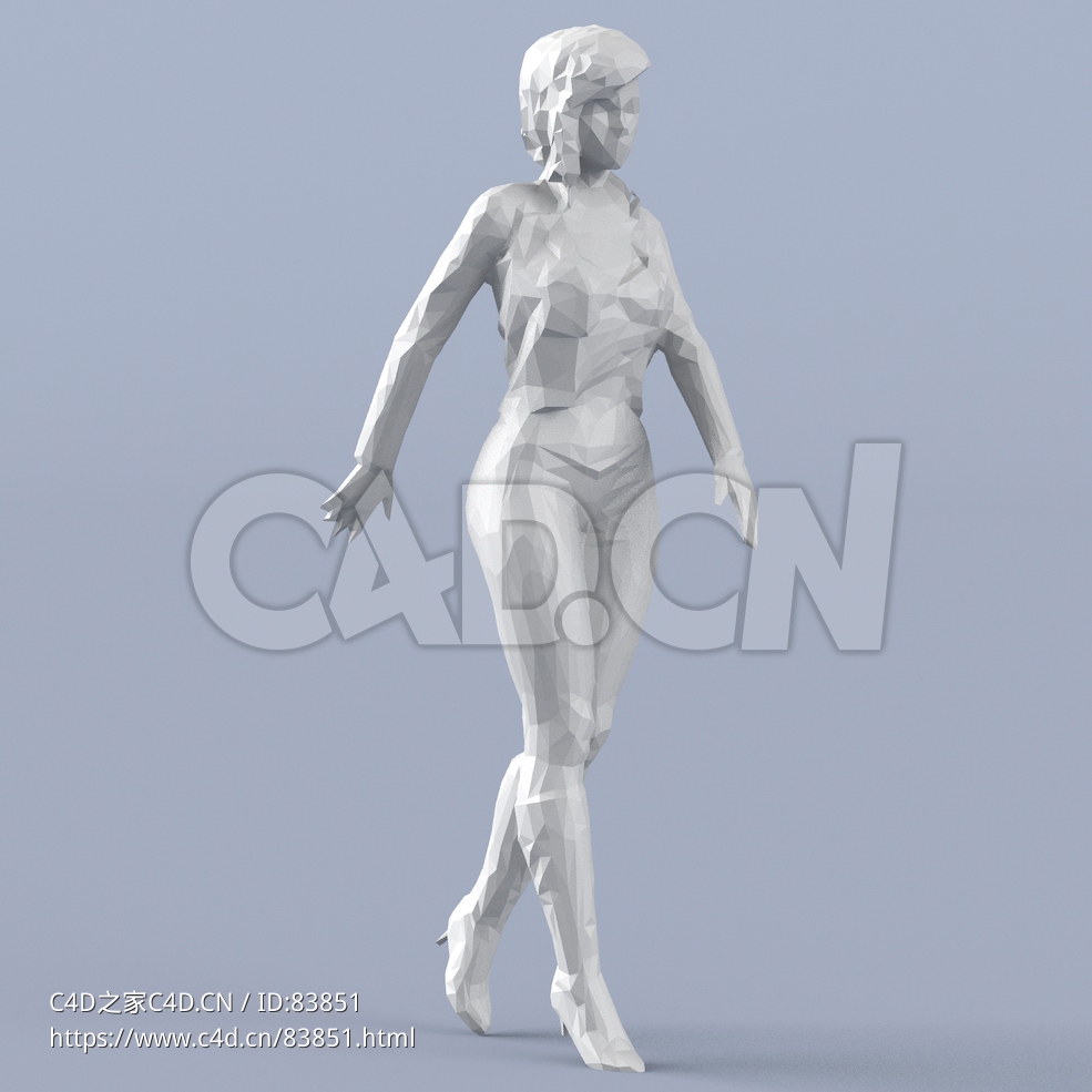 低面多边形卡通人物站立行走的女性模型 - C4D之家 - 155.jpg