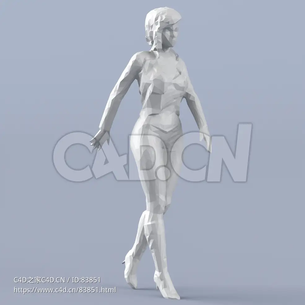 低面多边形卡通人物站立行走的女性模型 - C4D之家 - 155.jpg