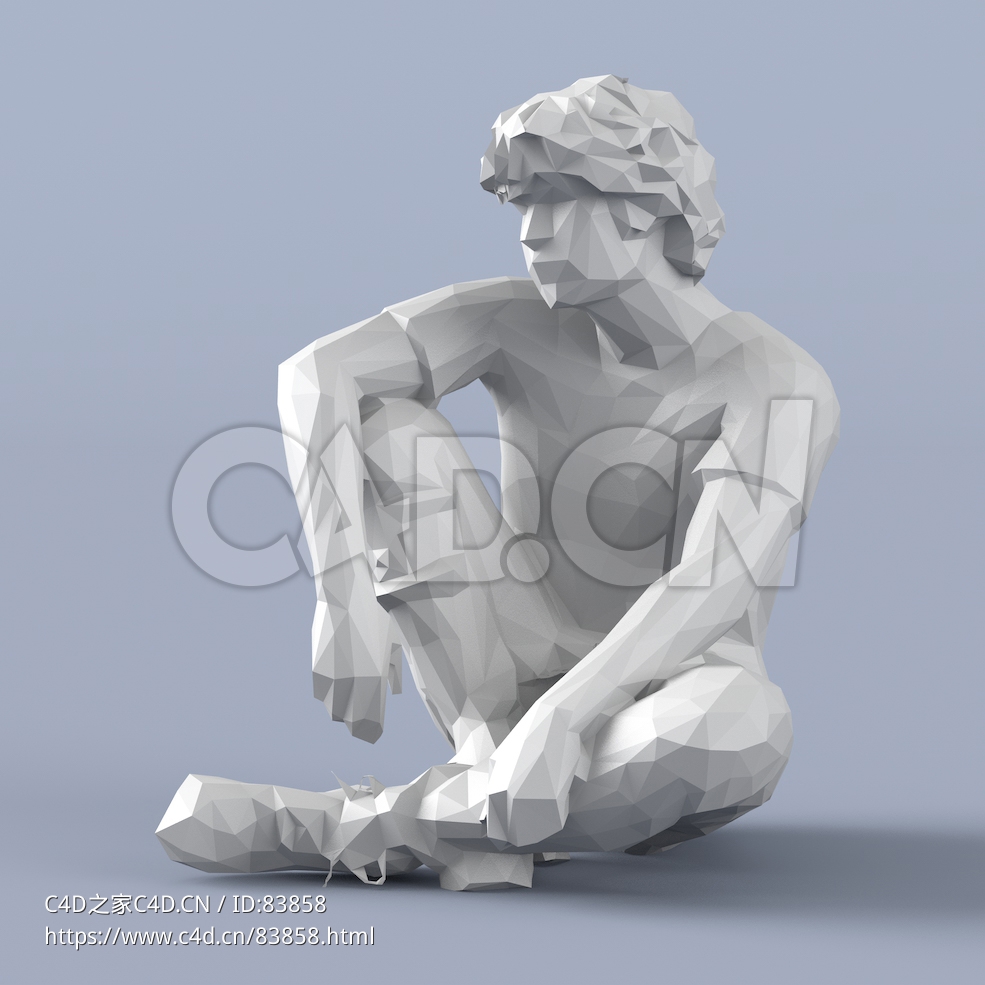 低面多边形卡通人物地上盘腿坐着的男孩模型 - C4D之家 - 162.jpg