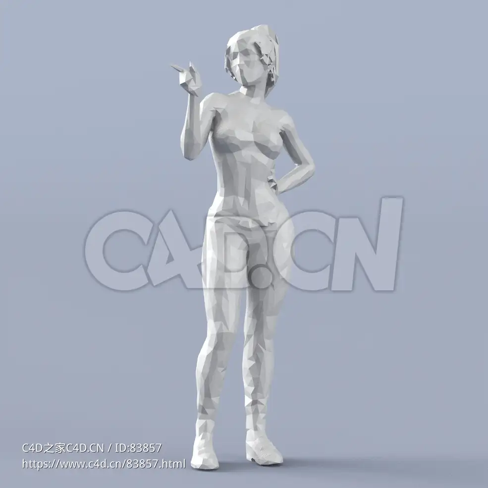 低面多边形卡通人物叉腰手指着说话的女人模型 - C4D之家 - 161.jpg