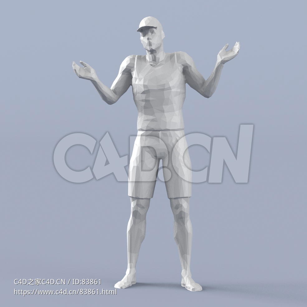 低面多边形卡通人物站着无耐的姿势男人模型 - C4D之家 - 165.jpg