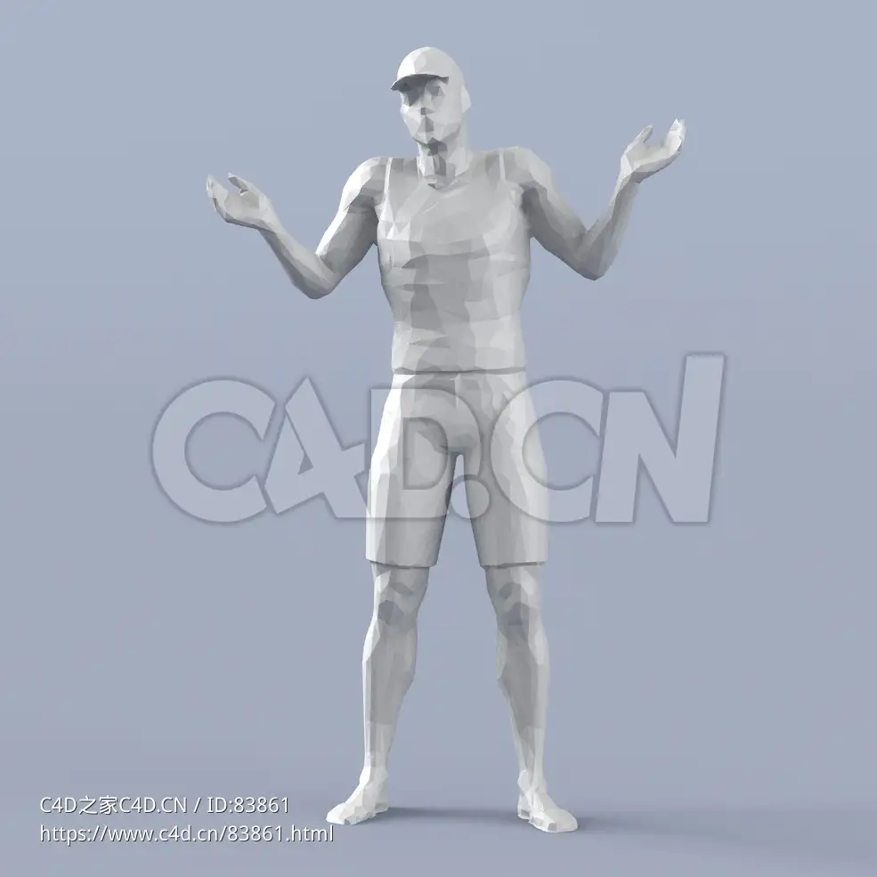 低面多边形卡通人物站着无耐的姿势男人模型 - C4D之家 - 165.jpg