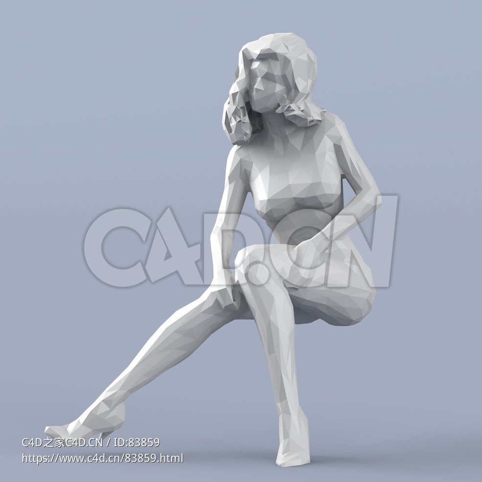低面多边形卡通人物坐地上伸腿的性感女人模型 - C4D之家 - 163.jpg