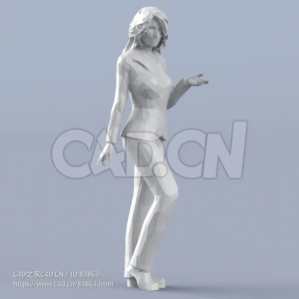 低面多边形卡通人物走路的职业女性模型 - C4D之家 - 167.jpg
