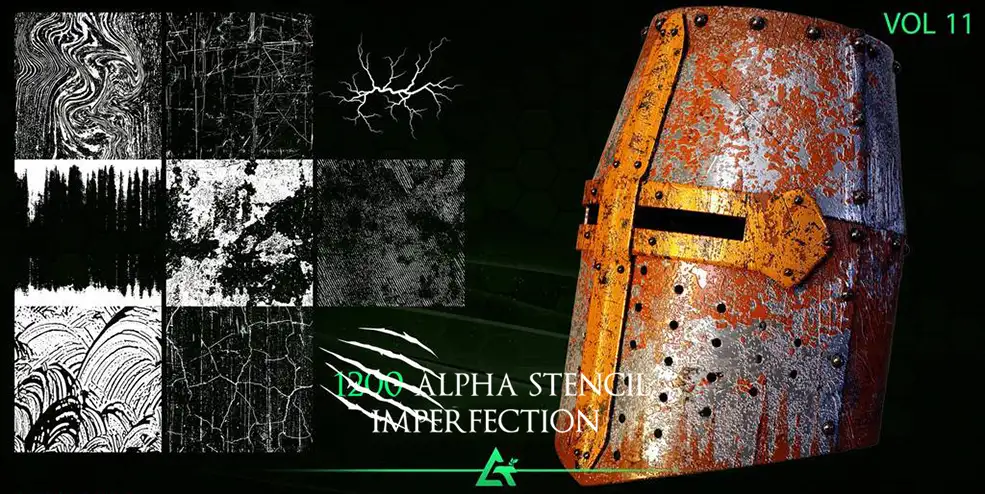 1200幅生锈污渍锈斑划痕贴图纹理素材1200 Seamless and Tileable Stencil Imperfections