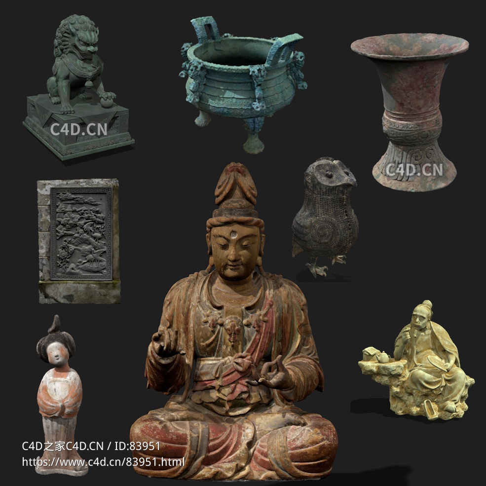 8个文物陶俑青铜器浮雕佛像模型