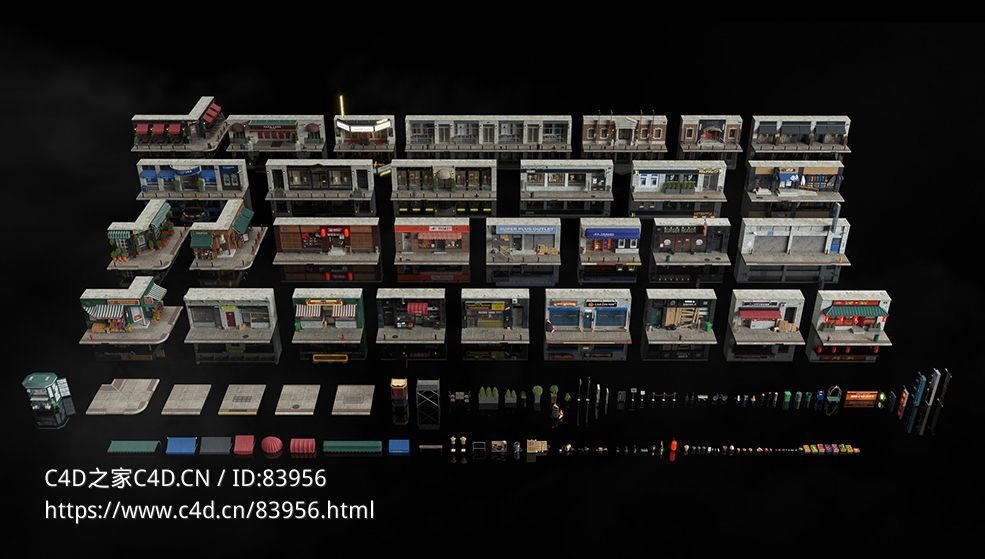 门面店铺商店C4D模型合集Kitbash3D-Storefronts