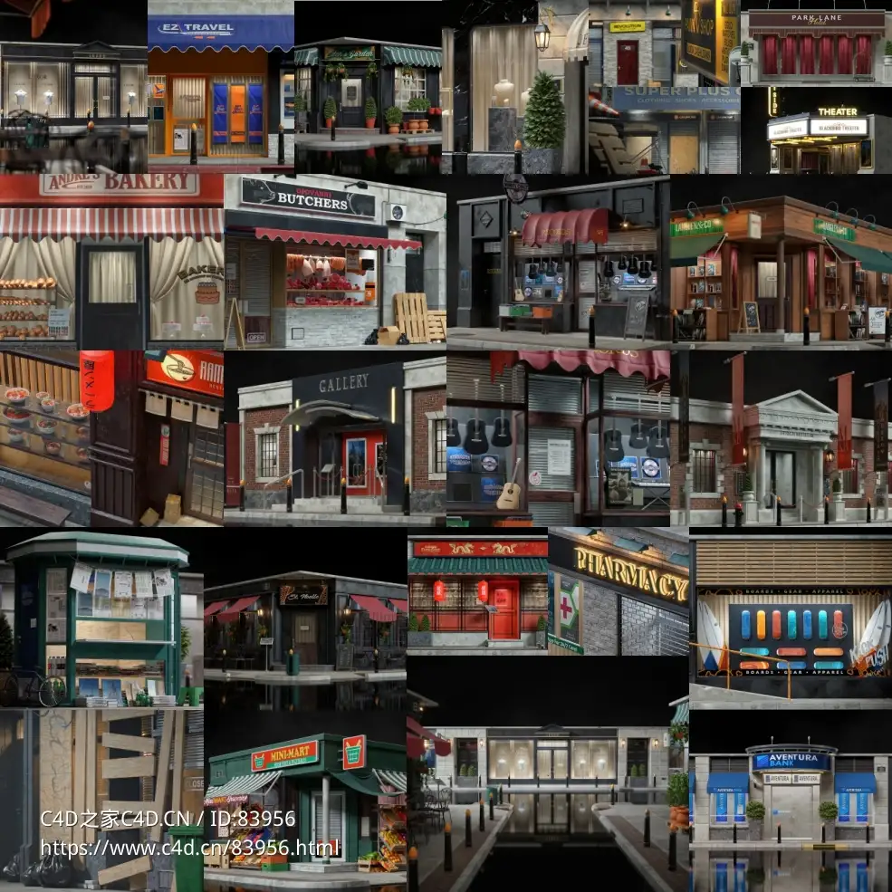 门面店铺商店C4D模型合集Kitbash3D-Storefronts - C4D之家 - 未命名.jpg