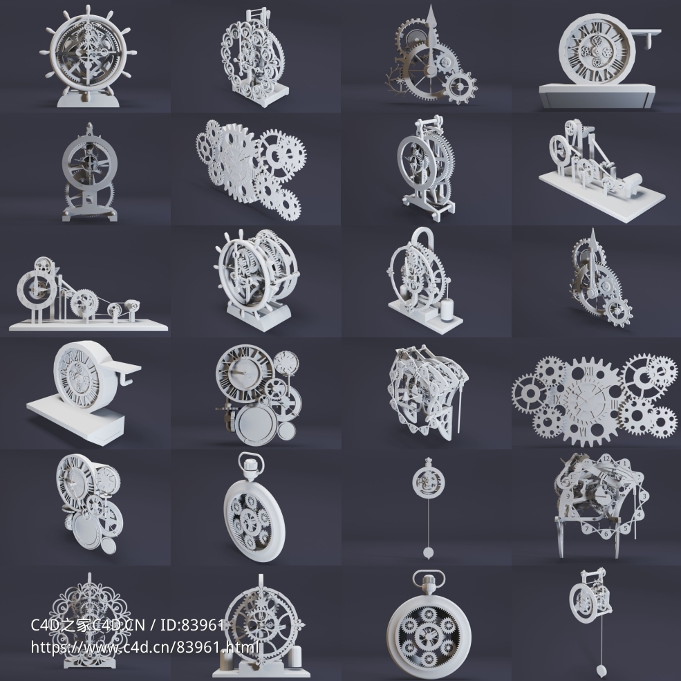 12个蒸汽朋克机械齿轮时钟模型12- Steampunk Clocks- High detail 3d models