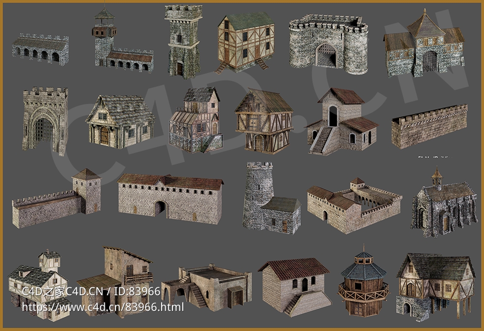89个中世纪古建筑军事营寨模型城堡房子碉堡工事