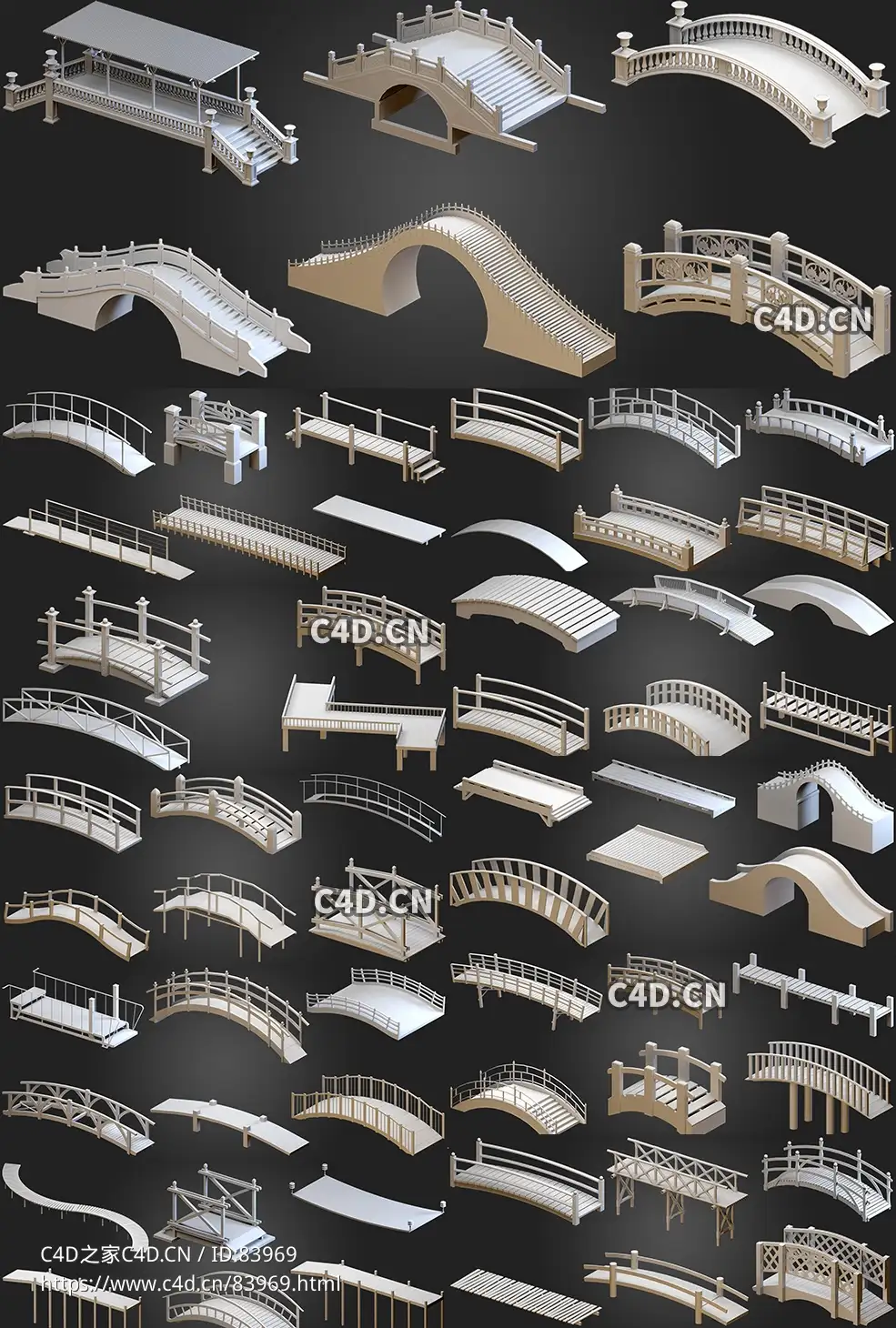 64个中式木桥石拱桥漫水桥模型合集64-Bridges Kitbash-vol.02